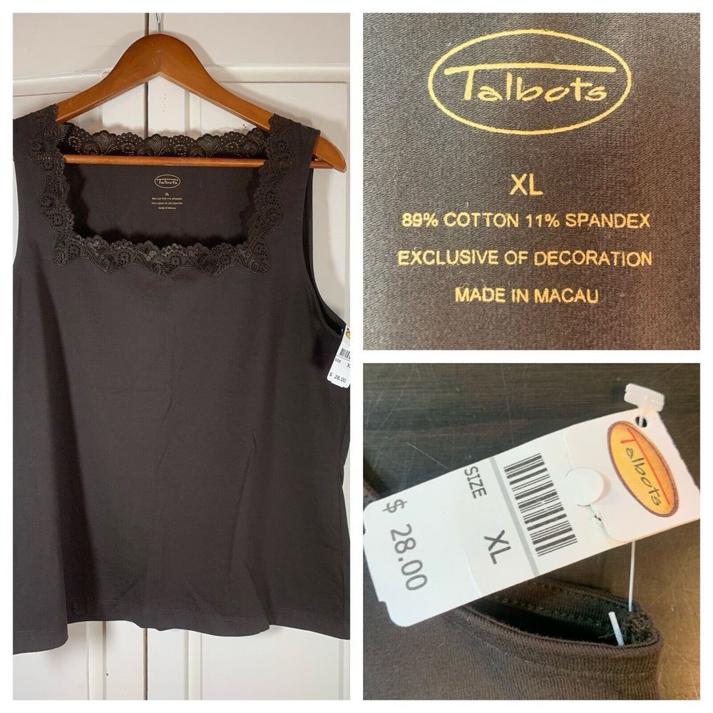 NWT Talbots Lace Tank Womens XL Brown Square Neck Sleeveless Stretch‎ Preppy